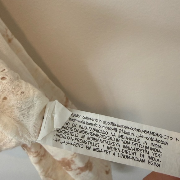 Zara Cropped Cotton Blouse Size Small, Peter Pan Collar Eyelet Tie Dye White - Picture 6 of 8